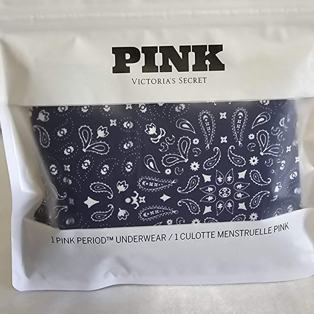 PINK Victoria's Secret Period Panty Boyshort Underwear Navy Paisley Large New - Picture 10 of 16